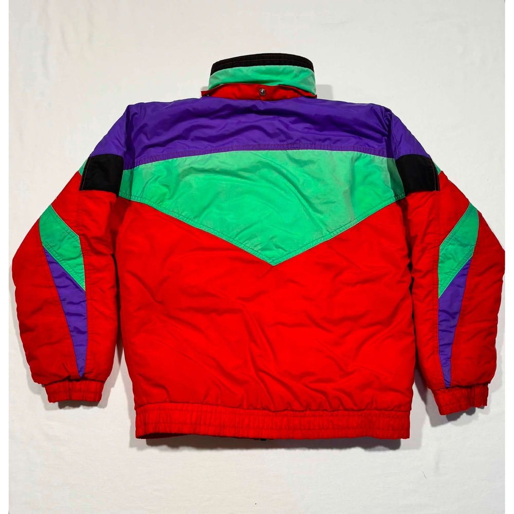 Vintage Kids M 10-12 Colorblock Ski Jacket Red Purple Green Retro 90s Puffer - Picture 12 of 12